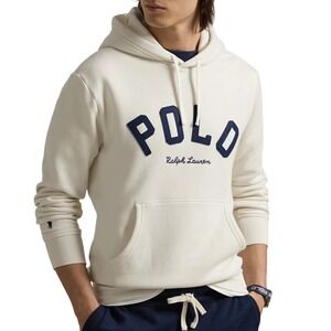 Polo Ralph‎ Lauren Cream Cotton Blend Hoodie Mens S Spellout Logo Pullover New